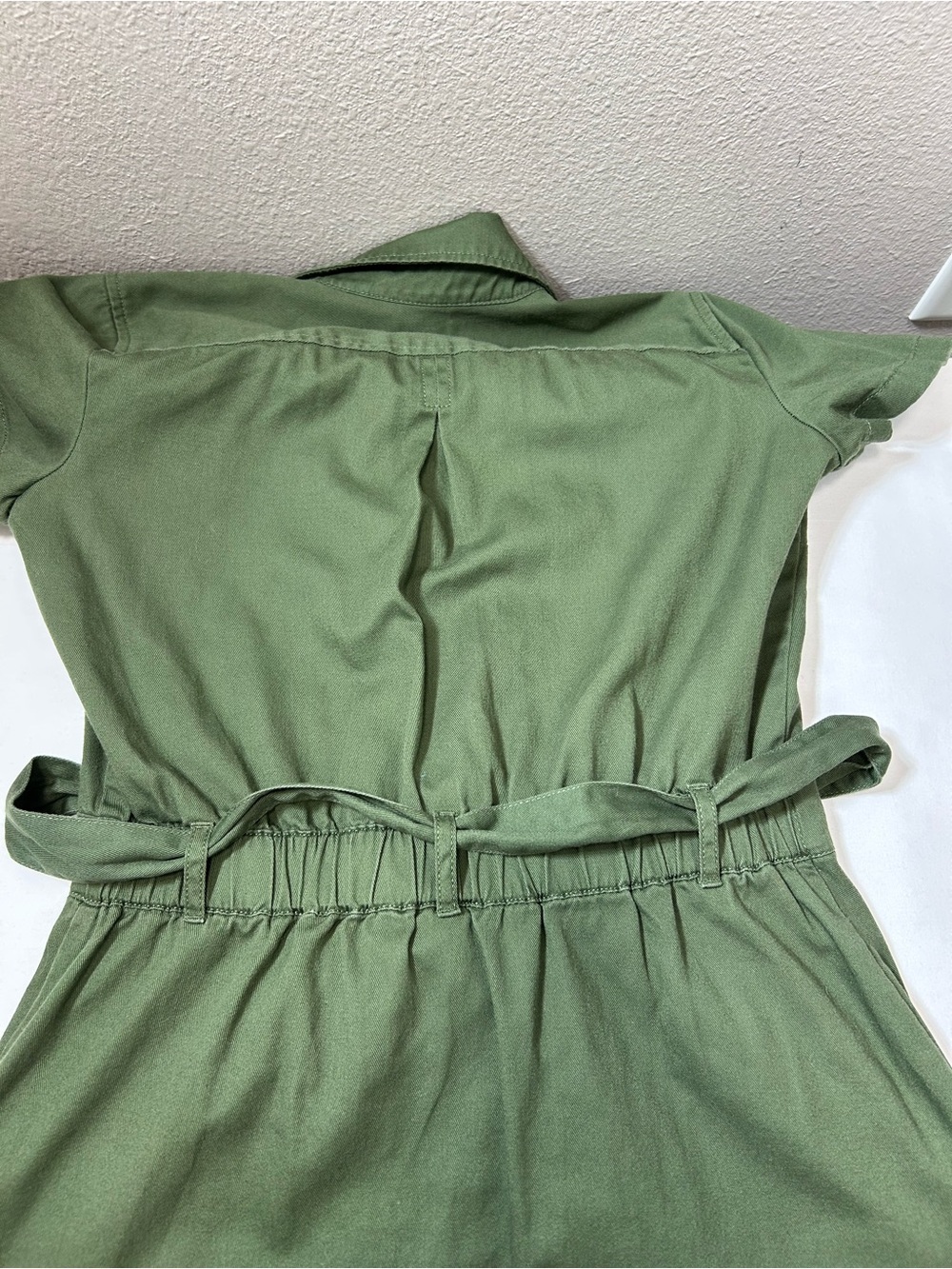 J Crew Cotton Olive Green Utility Shirt Dress Belt Pockets Elastic Back Waist 2 - Picture 12 of 14